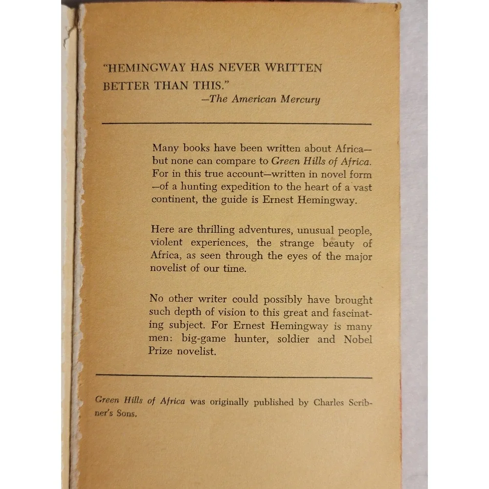 Ernest Hemingway‎ Green Hills of Africa 1956 Perma Books Vtg PB